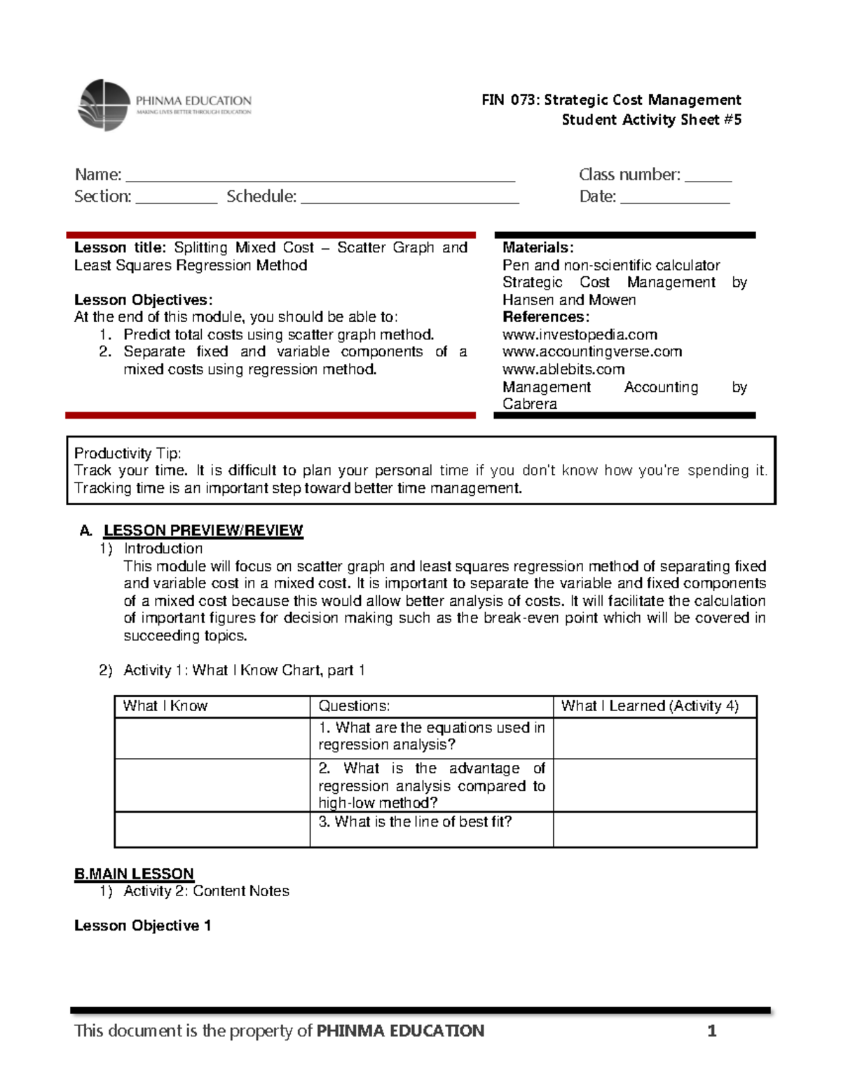 SAS#5-FIN073 - hope it helps - Student Activity Sheet # Name: - Studocu