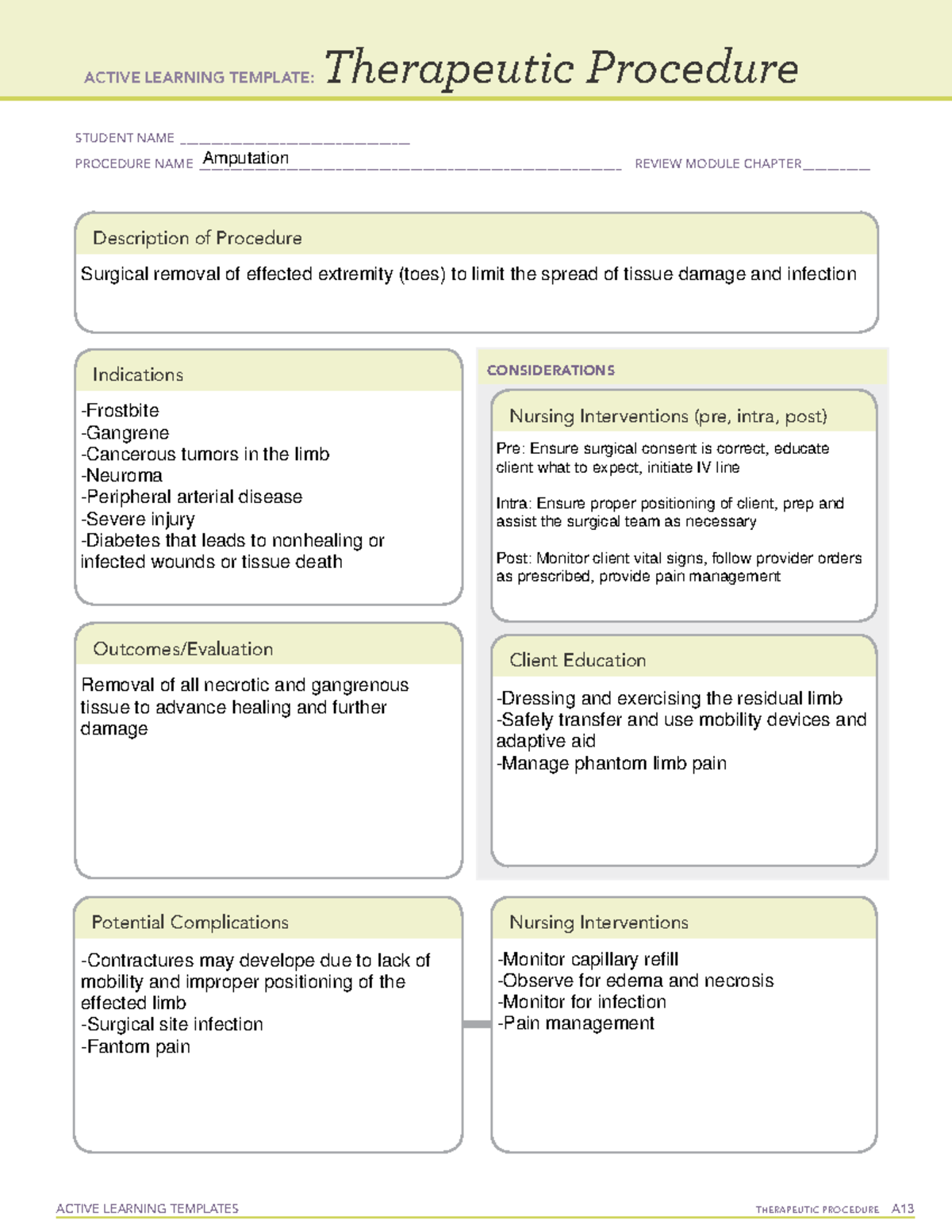 Amputation - Ati Template - Active Learning Templates Therapeutic 