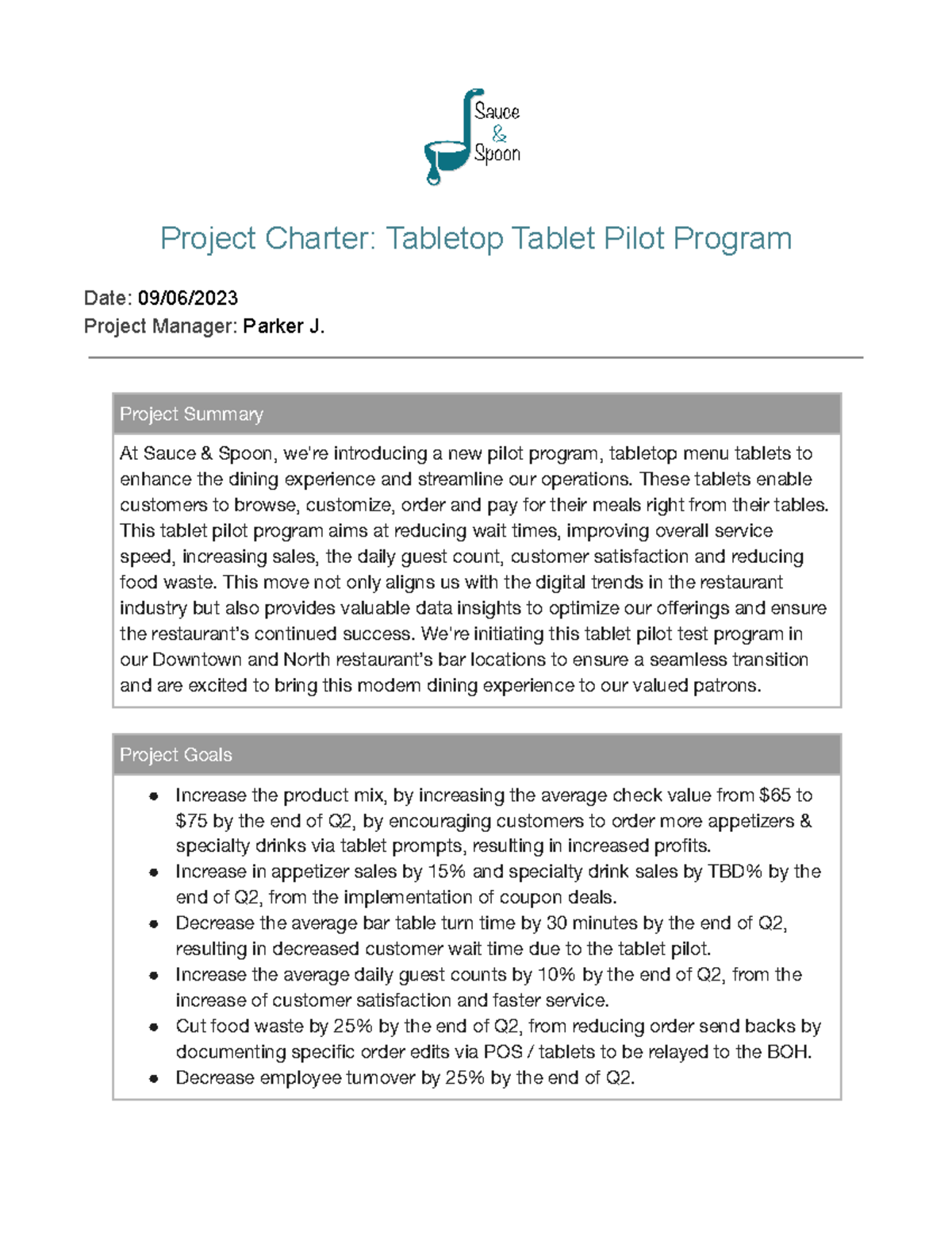 C6W1 Activity Template Project Charter - Project Charter: Tabletop ...