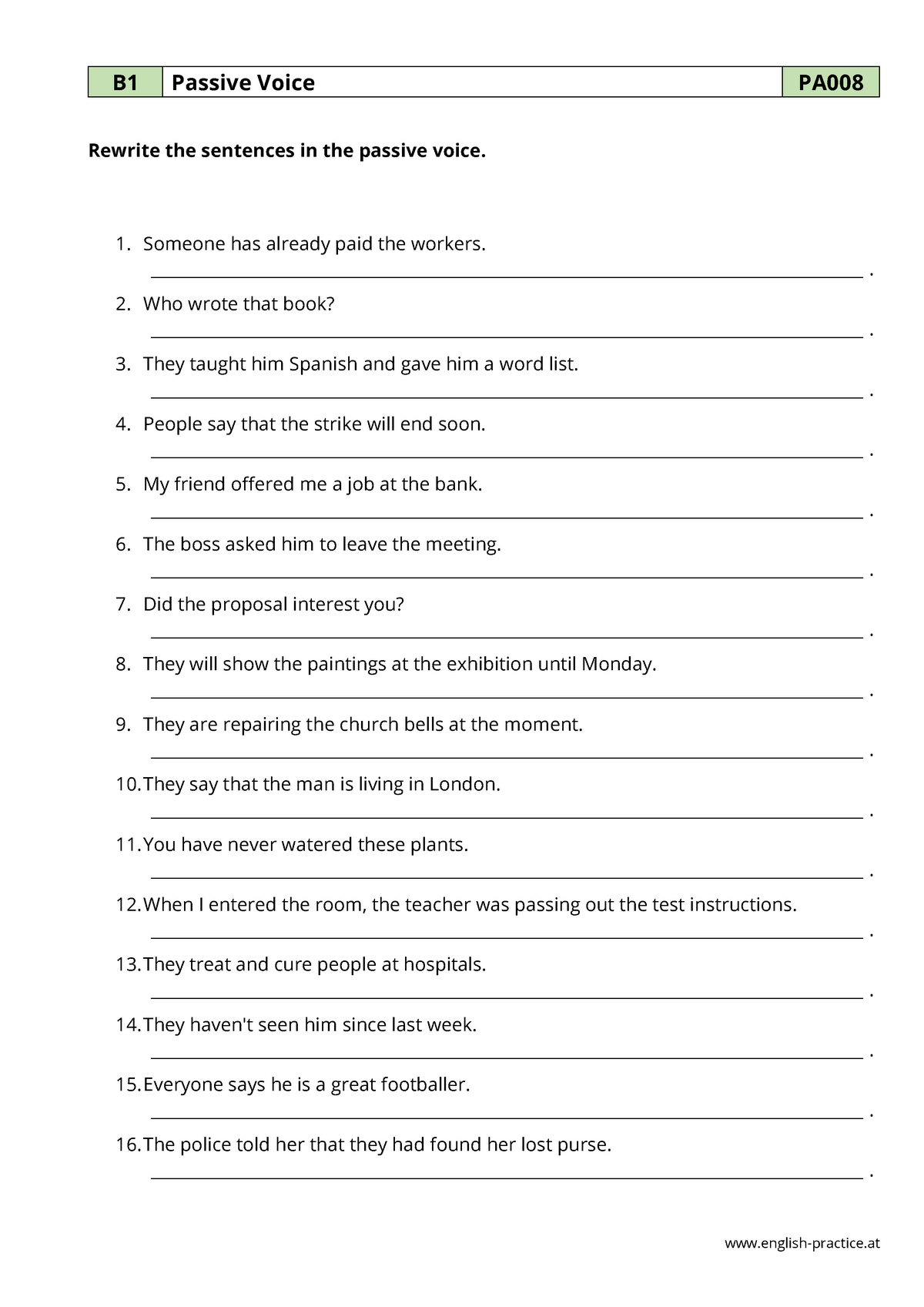 Change to passive voice - english-practice B1 Passive Voice PA Rewrite ...