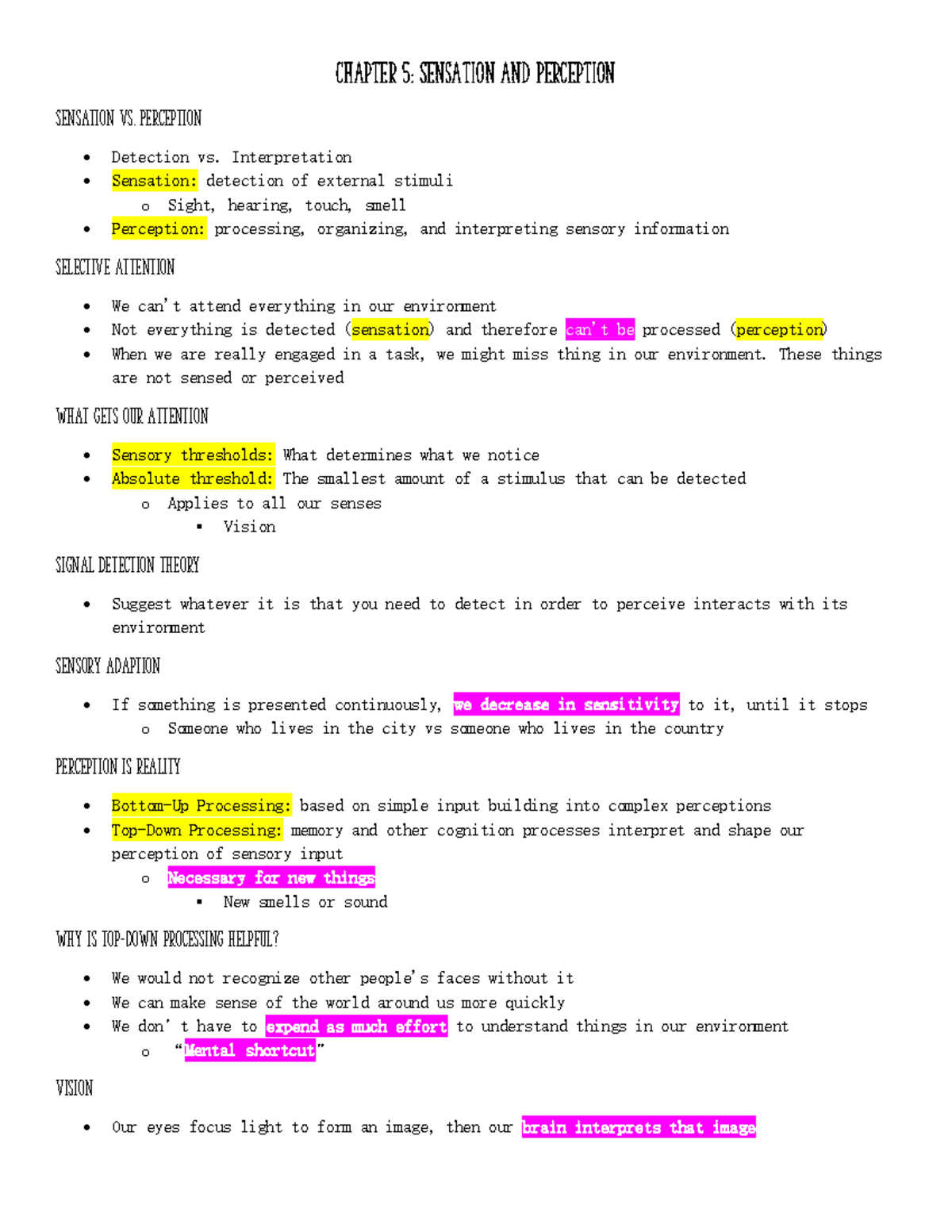 Psychology 101 Chapter 5 09-13-2021 - Chapter 5: Sensation and ...