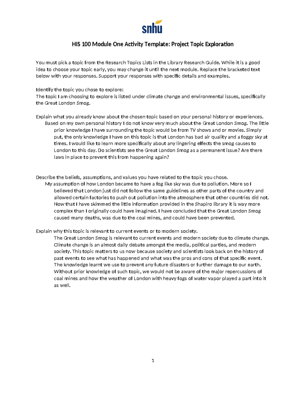 HIS 100 Module One Activity Template - While it is a good idea to ...