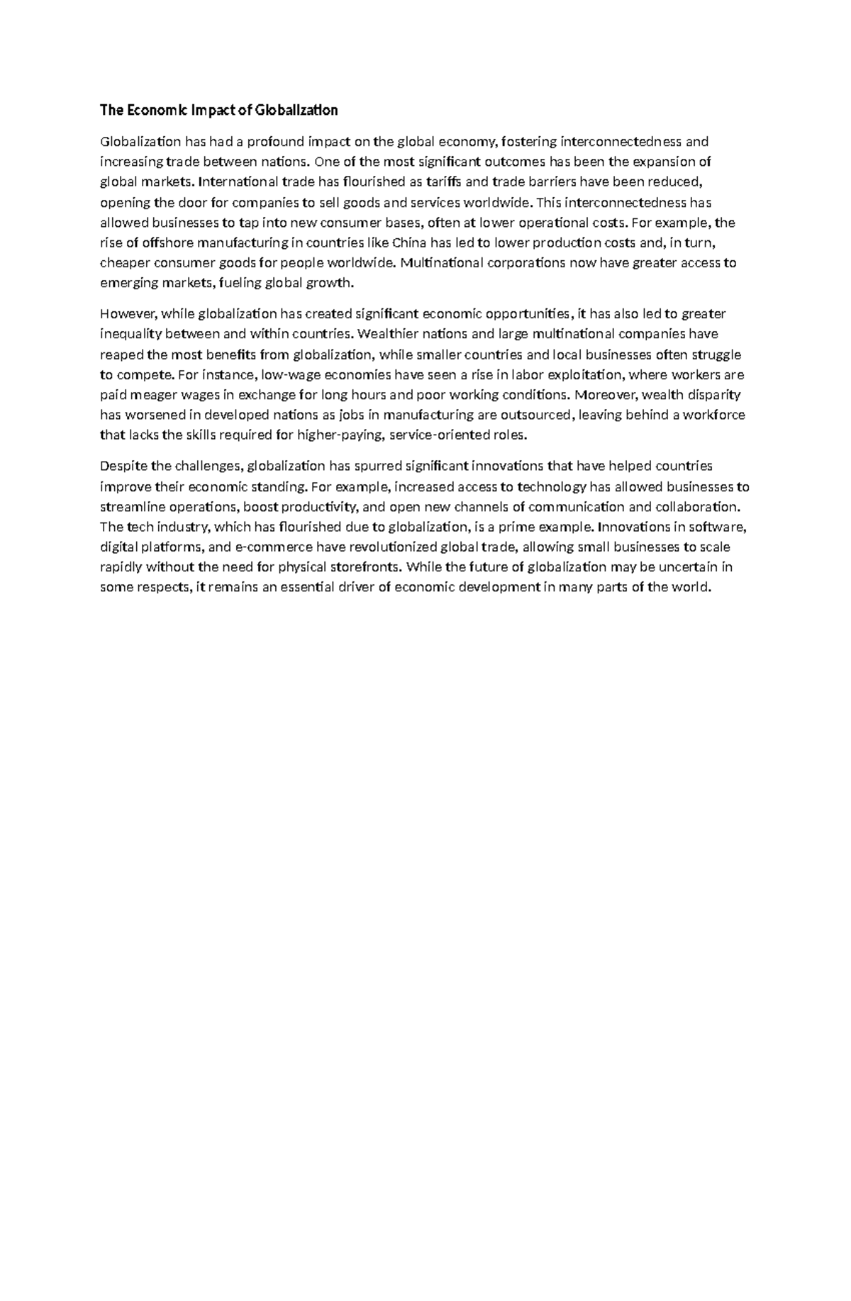 The Economic Impact of Globalization - The Economic Impact of ...