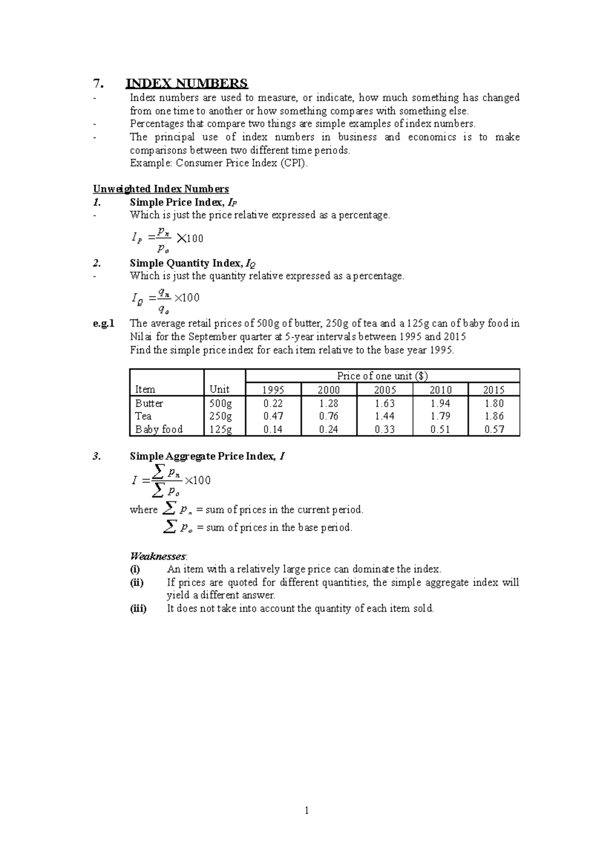 Chapter 7 219 - 7. INDEX NUMBERS Index numbers are used to measure, or ...