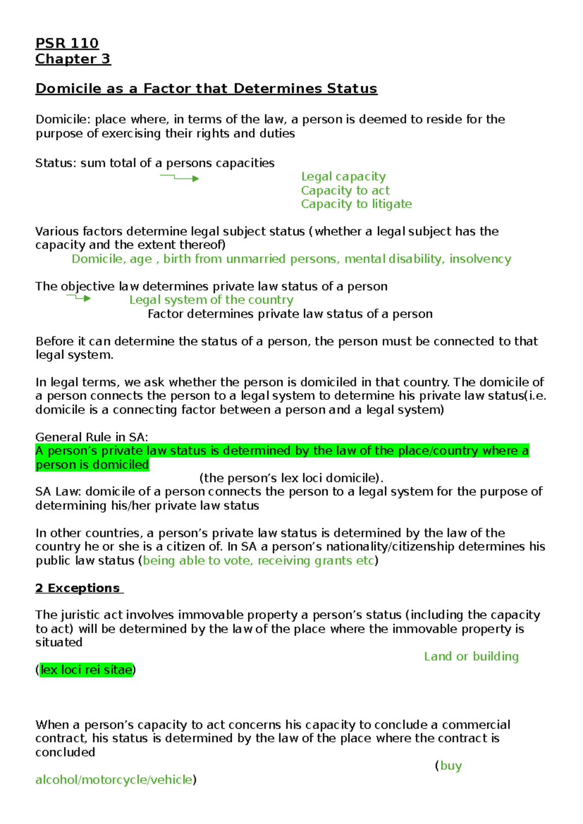 PSR 110- Chapter 3 - Notes - PSR 110 Chapter 3 Domicile as a Factor ...