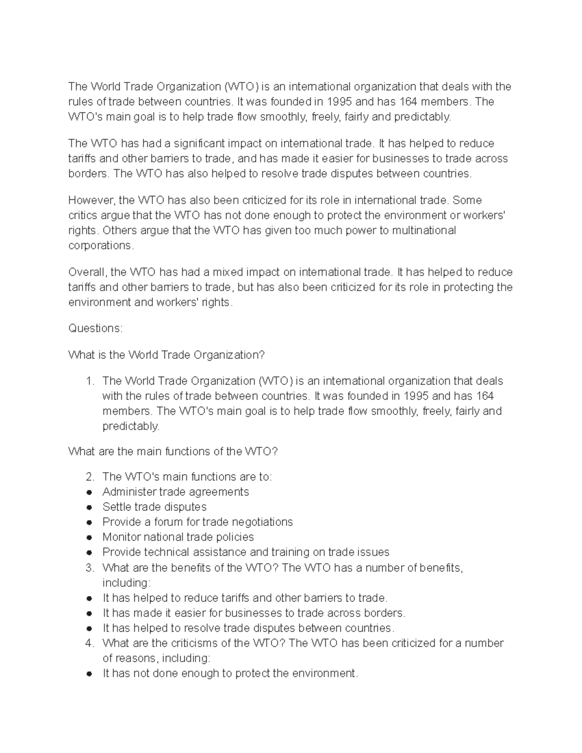 The Effects of the World Trade Organization on International Trade ...
