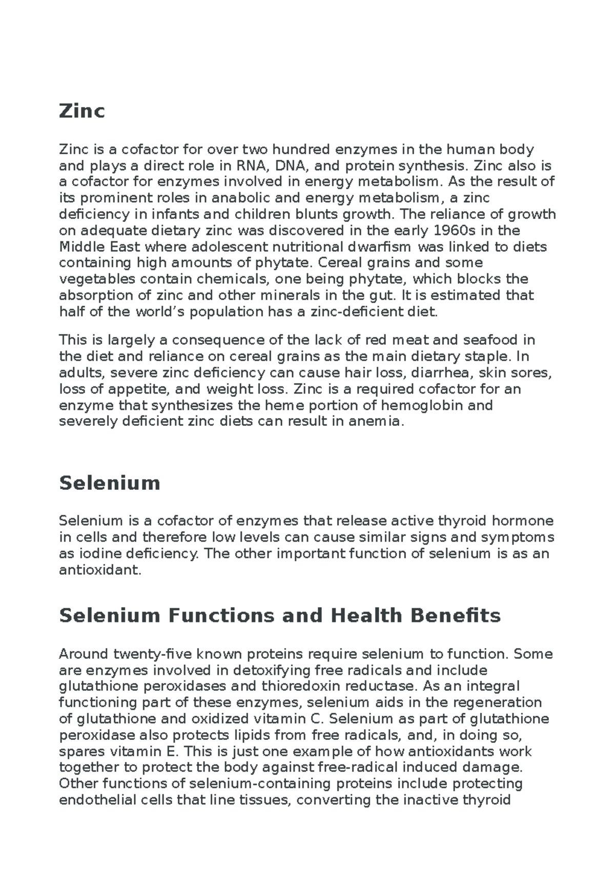 Nutri Chapter 11. Major Minerals pt 3 Zinc Zinc is a cofactor for