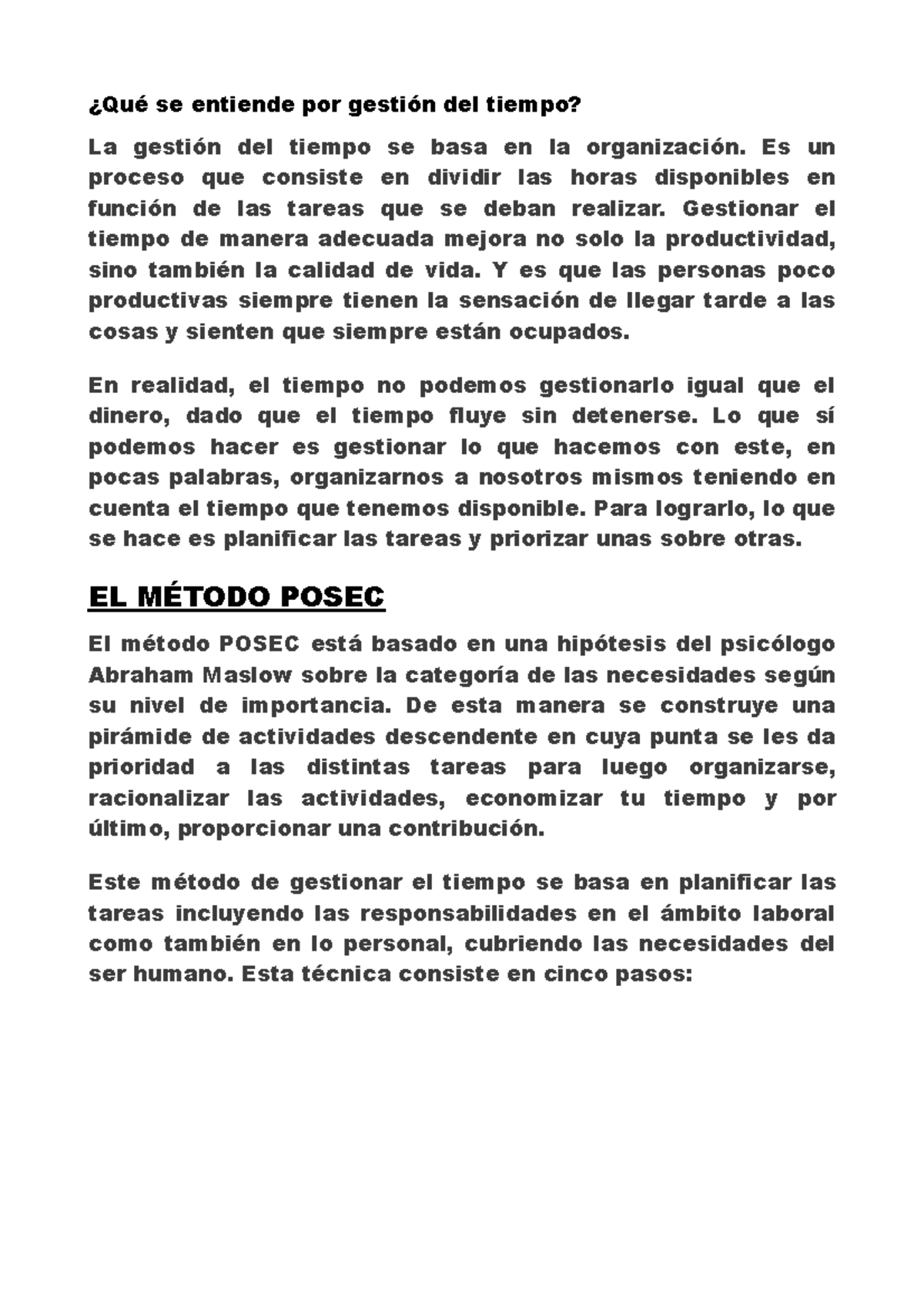 Metodo Posec - tiempo - ¿Qué se entiende por gestión del tiempo? La ...