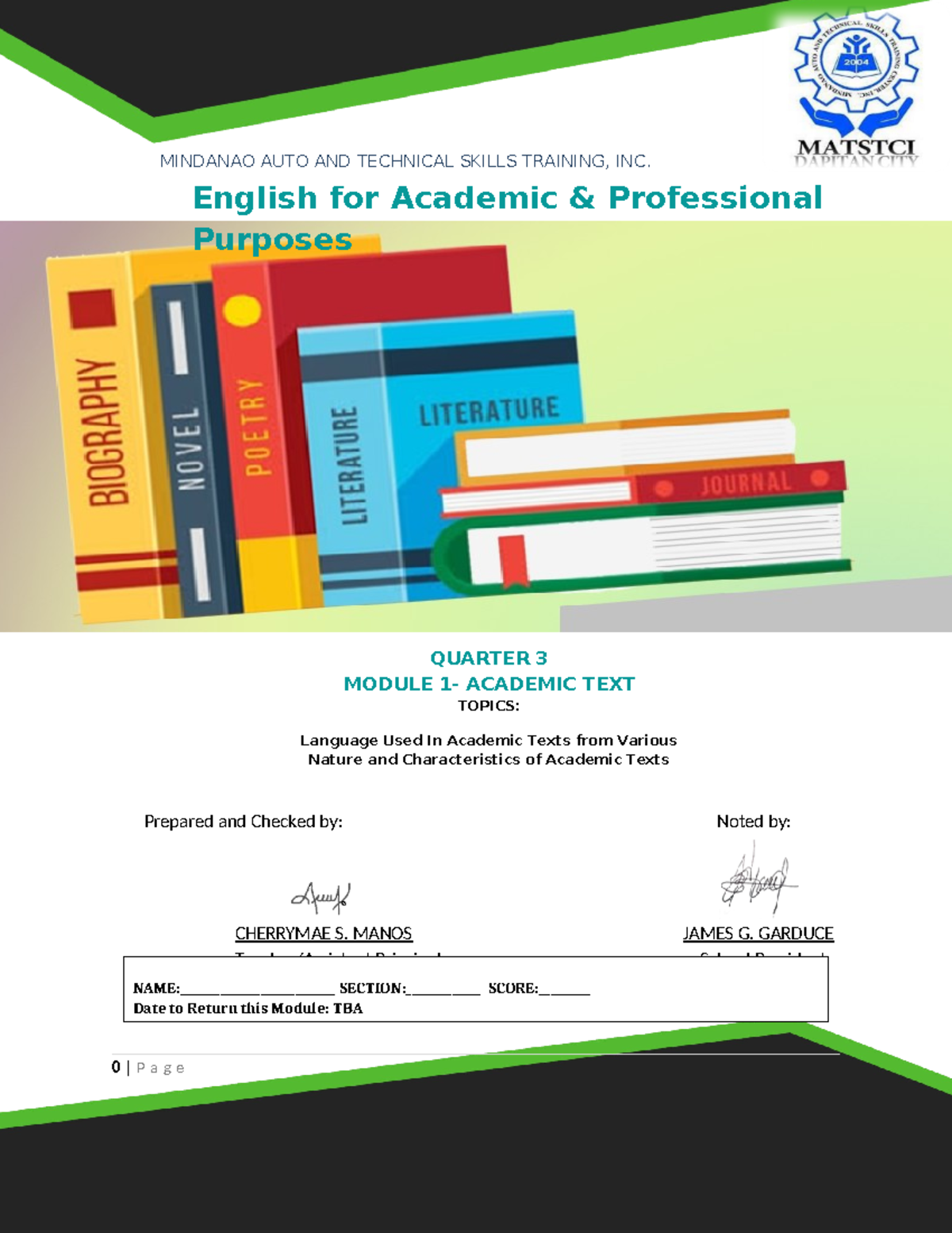 EAPP Module 1 W KA - Prepared and Checked by: Noted by: CHERRYMAE S ...