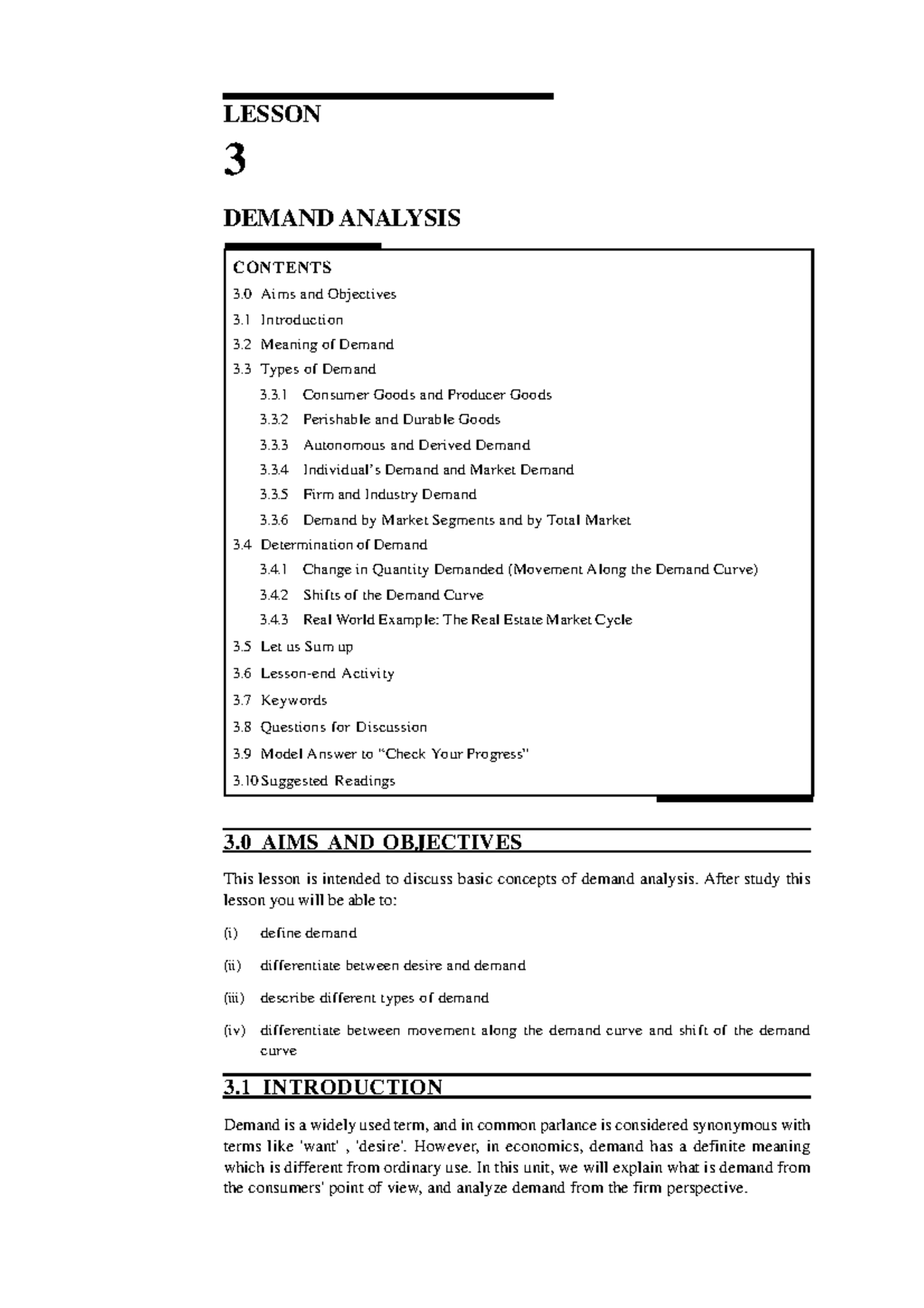 Managerial Economics - Managerial Economics LESSON 3 DEMAND ANALYSIS ...