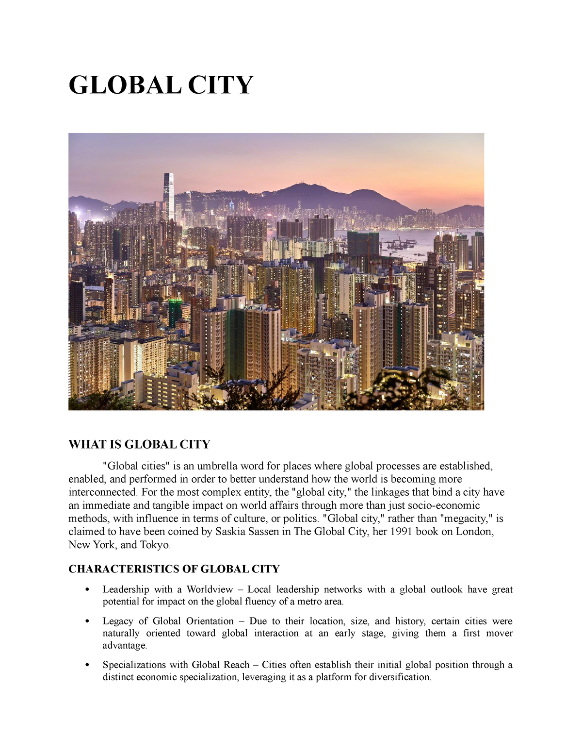 what is global city essay
