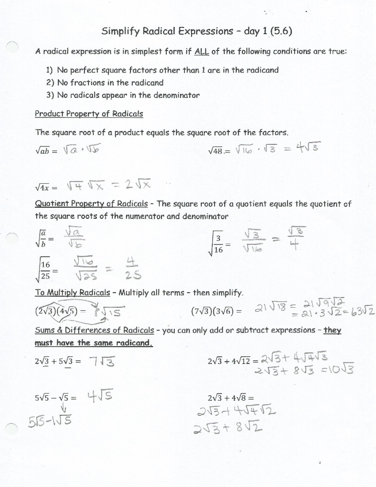 Simplify+radicals+-+day+1+(5 - Studocu