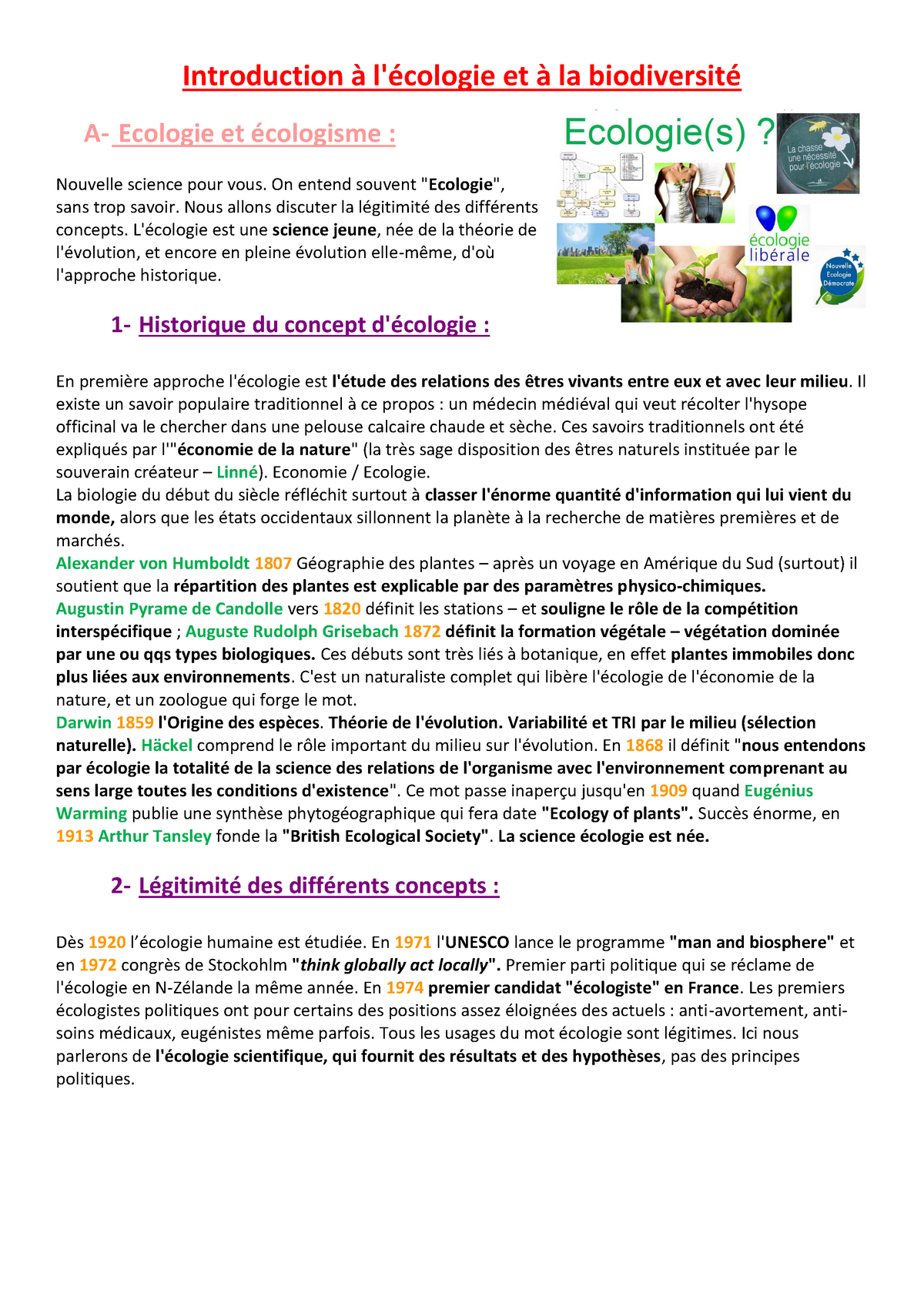 Chap 1 - Notes De Cours Introduction à L'écologie Et à La Biodiversité ...