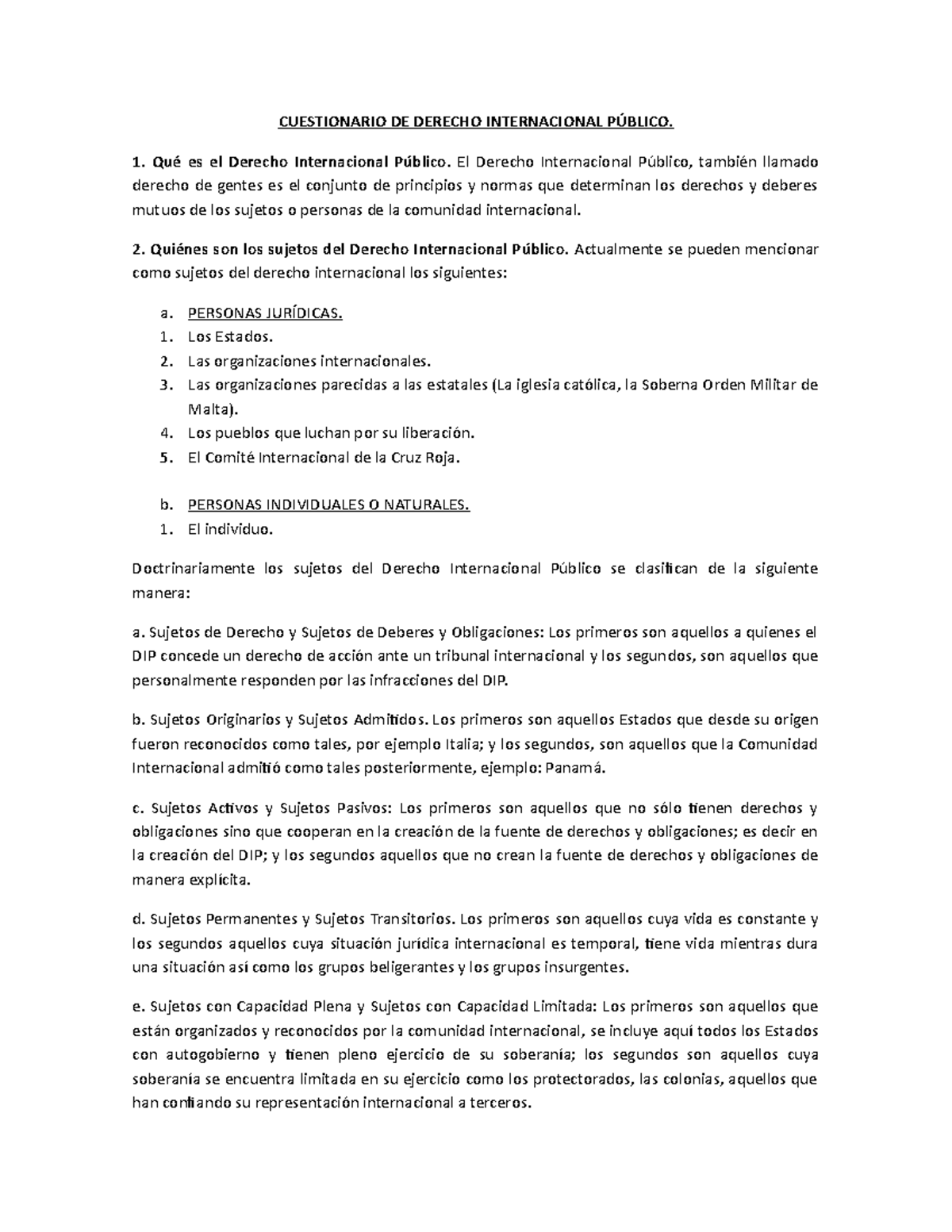 Cuestionario De Derecho Internacional Publico - CUESTIONARIO DE DERECHO ...