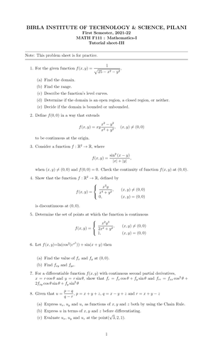 MATH F111 Mathematics I Handout - FIRST SEMESTER 2023- Course Handout ...