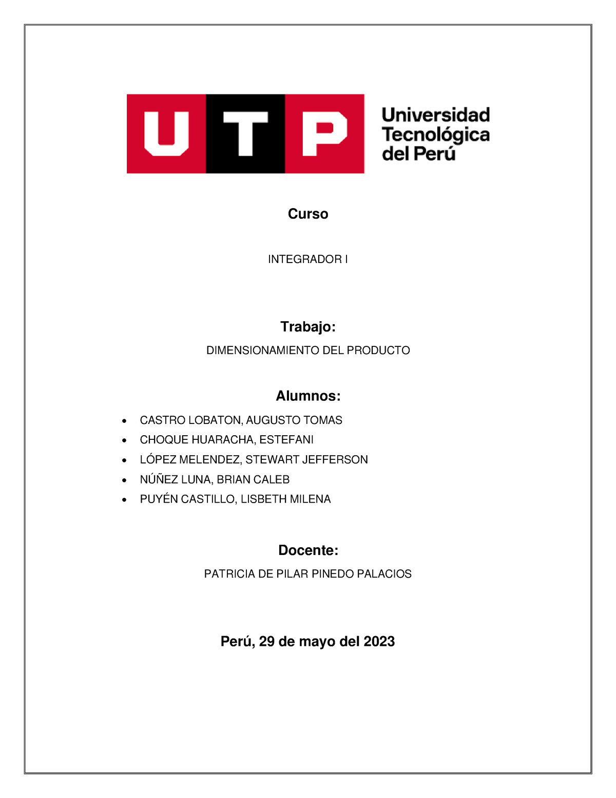 Dimensionamiento Del Producto - Curso INTEGRADOR I Trabajo ...