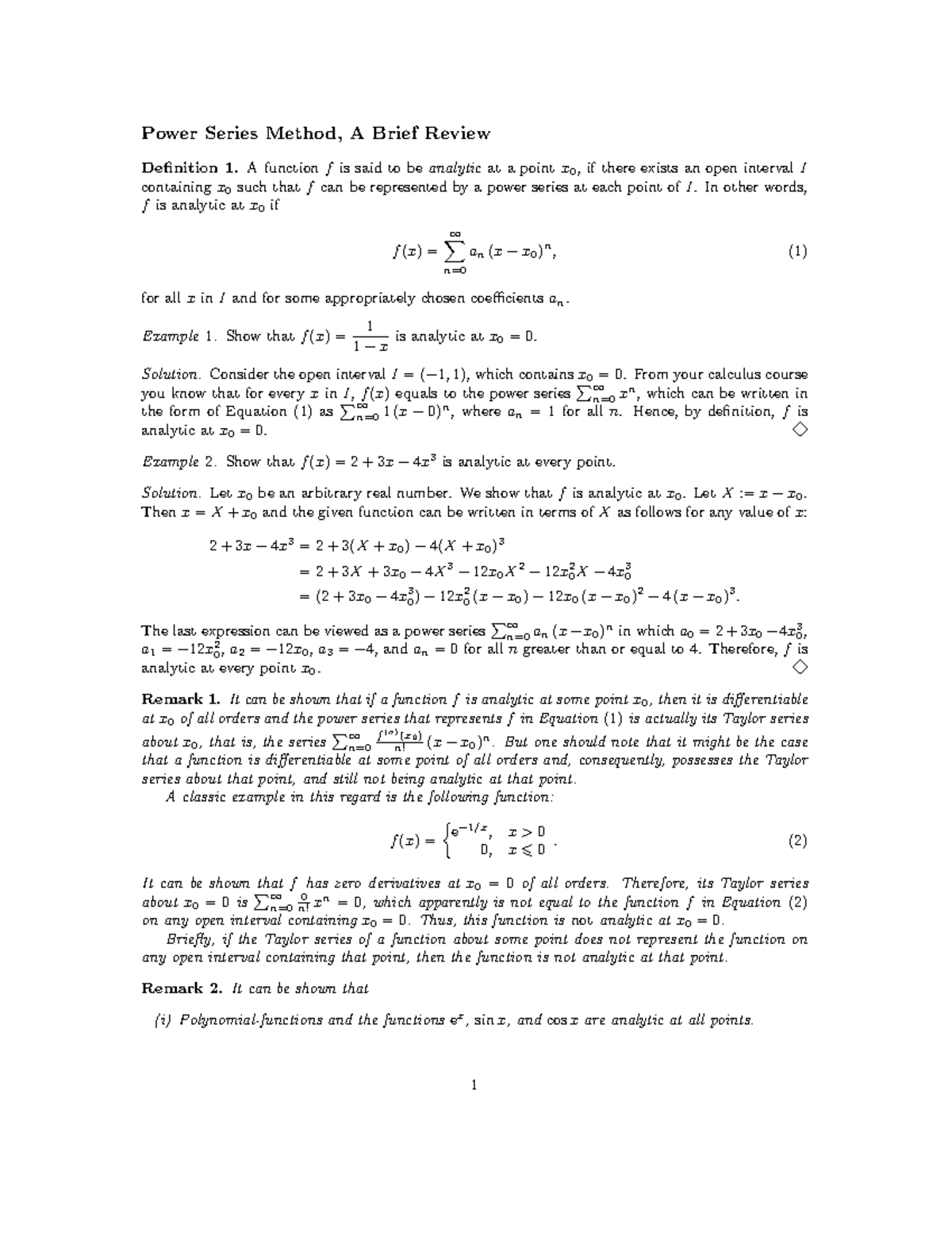 Lecture Note - Frobenius Method - Power Series Method, A Brief Review ...