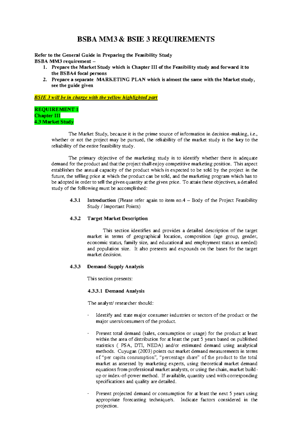 Chapter III Market Study MKTG PLAN - BSBA MM3 & BSIE 3 REQUIREMENTS ...