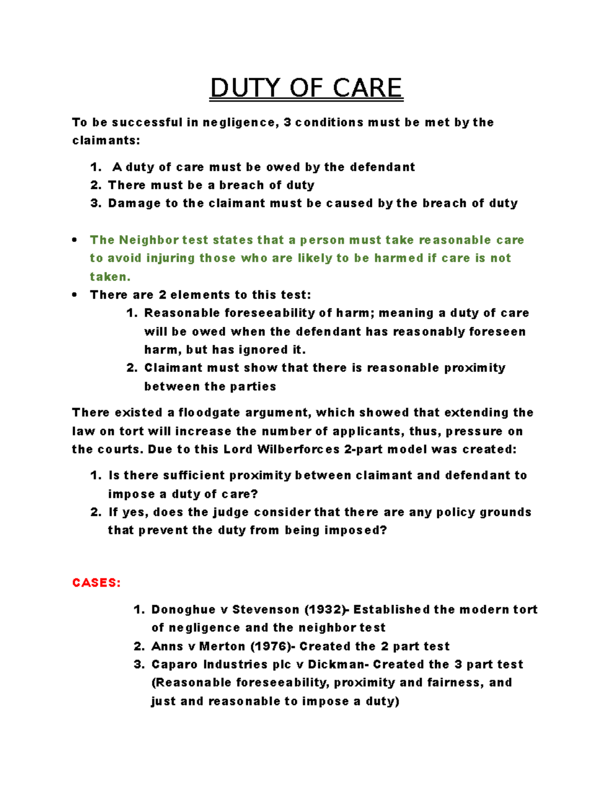 Which Statements Are True About Your Duty To Act DUTY OF CARE - hope this helps with the basics - DUTY OF CARE To be