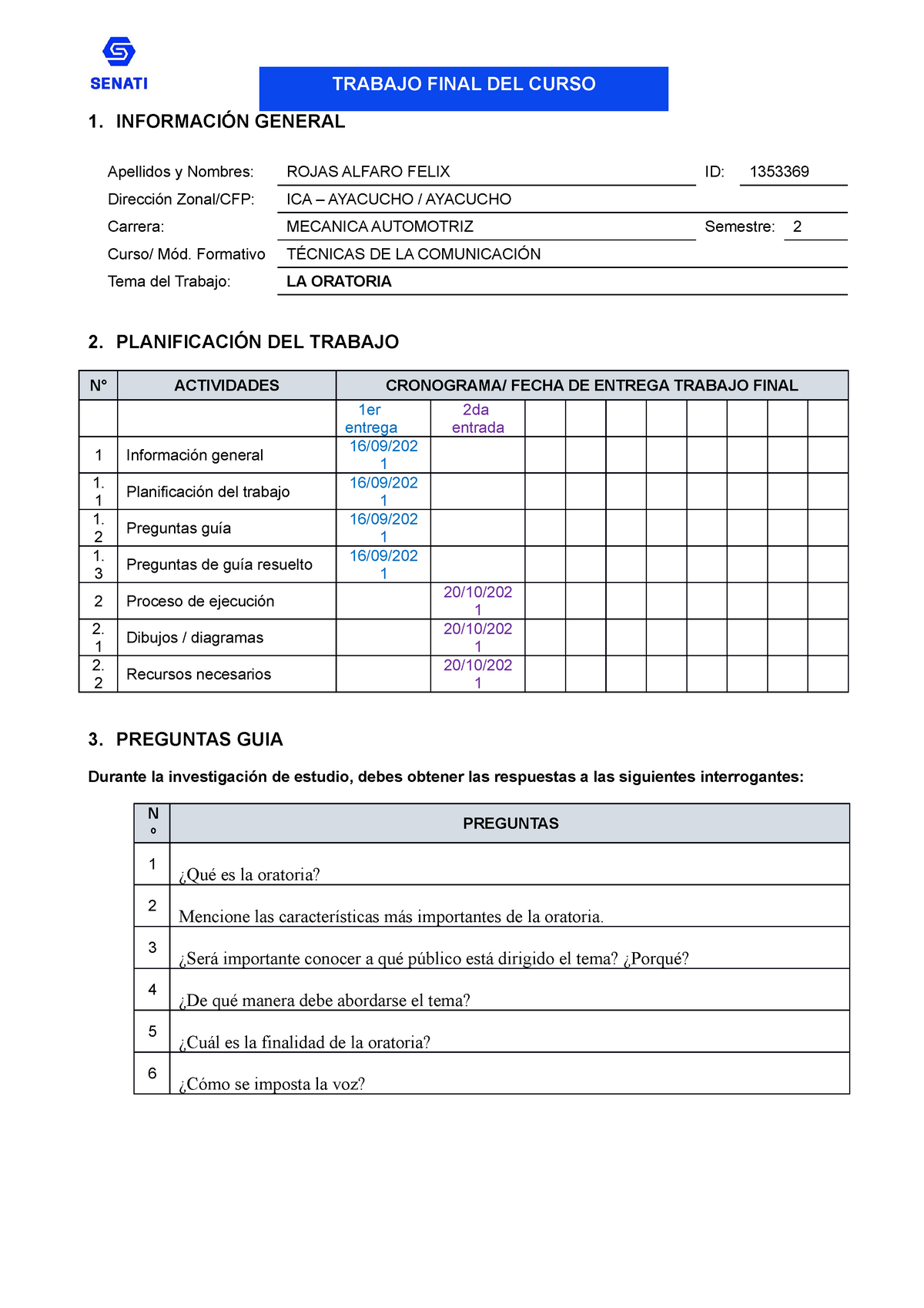 Entregable 1 De Tecnicas De La Comunicacion 1 InformaciÓn General Apellidos Y Nombres Rojas 0446