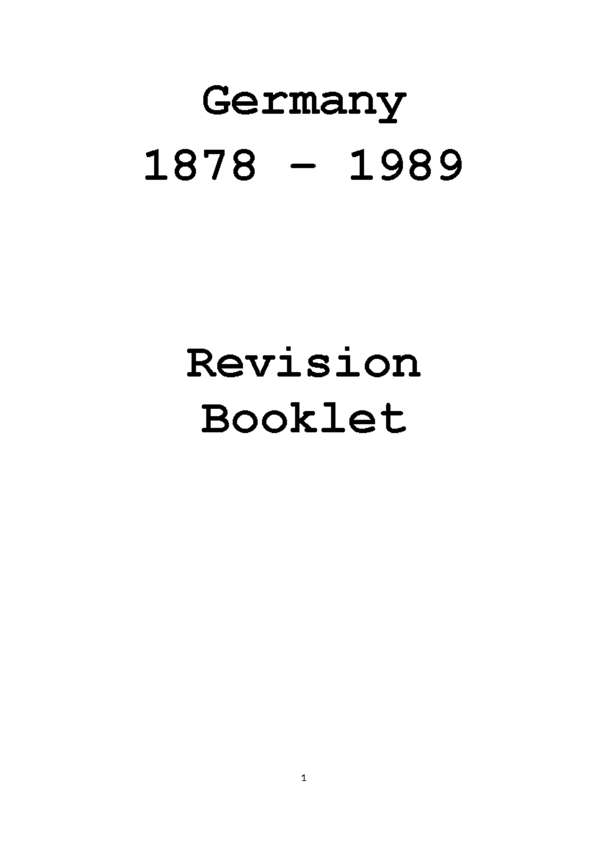 Germany Revision Book - Germany 1878 – 1989 Revision Booklet Bismarck ...