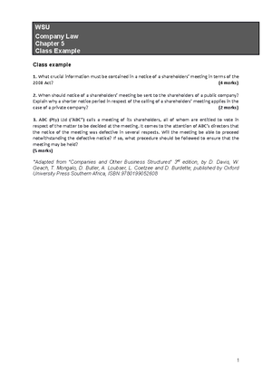 Chapter 4 Tutorial Suggested Solution - WSU Company Law Chapter 4 ...