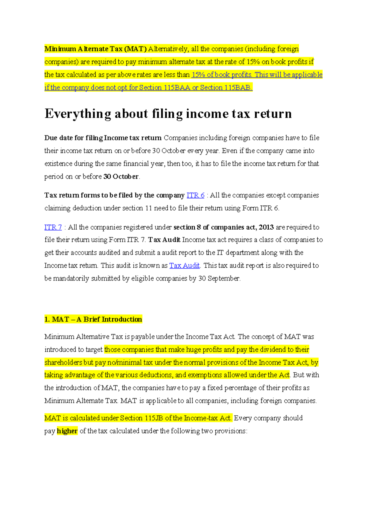 MATMinimum Alternative Tax Minimum Alternate Tax (MAT) Alternatively