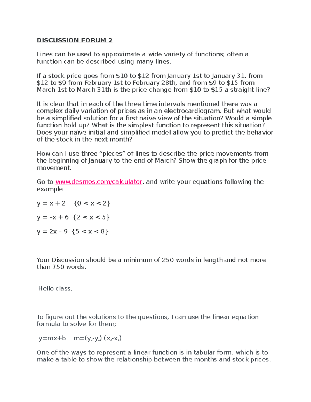 UoPeople Math Discussion Forum Unit 2 - DISCUSSION FORUM 2 Lines can be ...