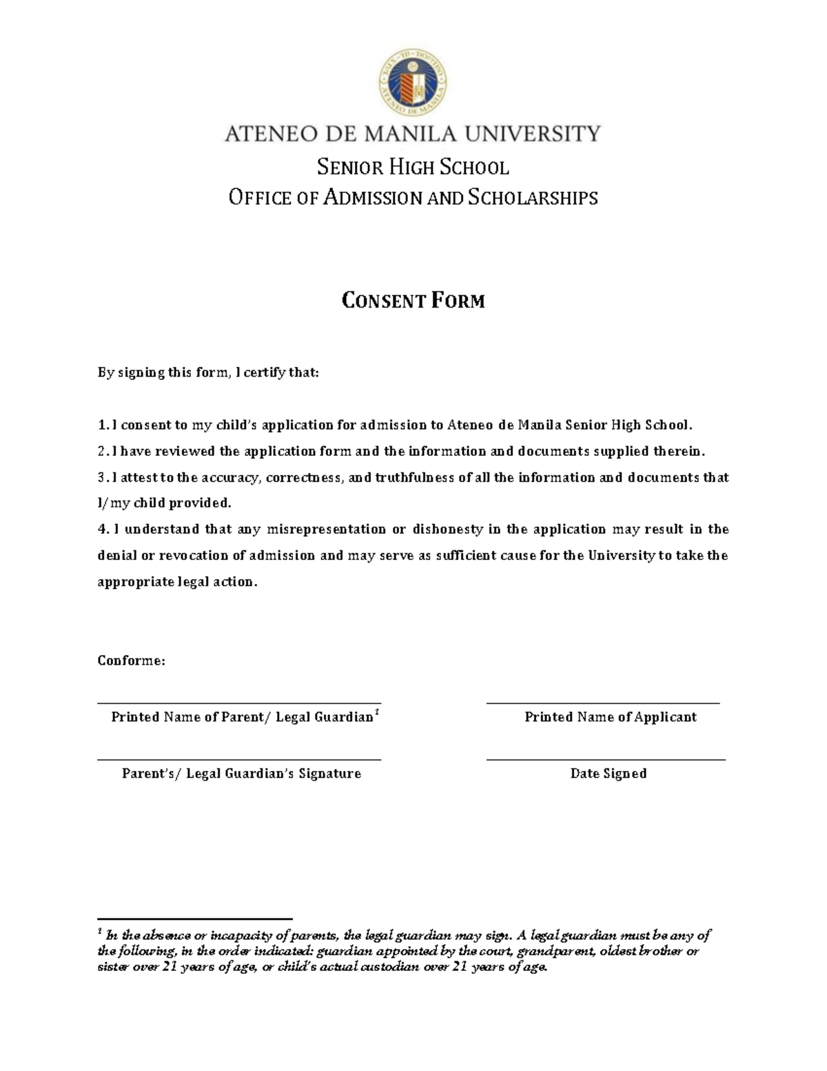 Parent's Consent Form fuck - SENIOR HIGH SCHOOL OFFICE OF ADMISSION AND ...