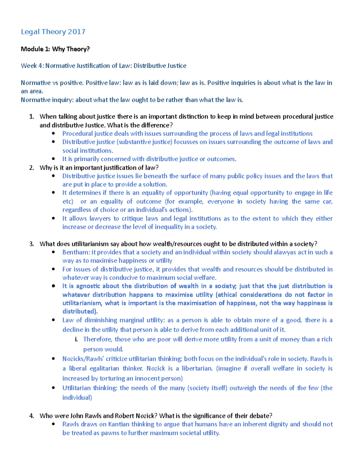 Week 4 Normative Justification of Law Distributive Justice Legal