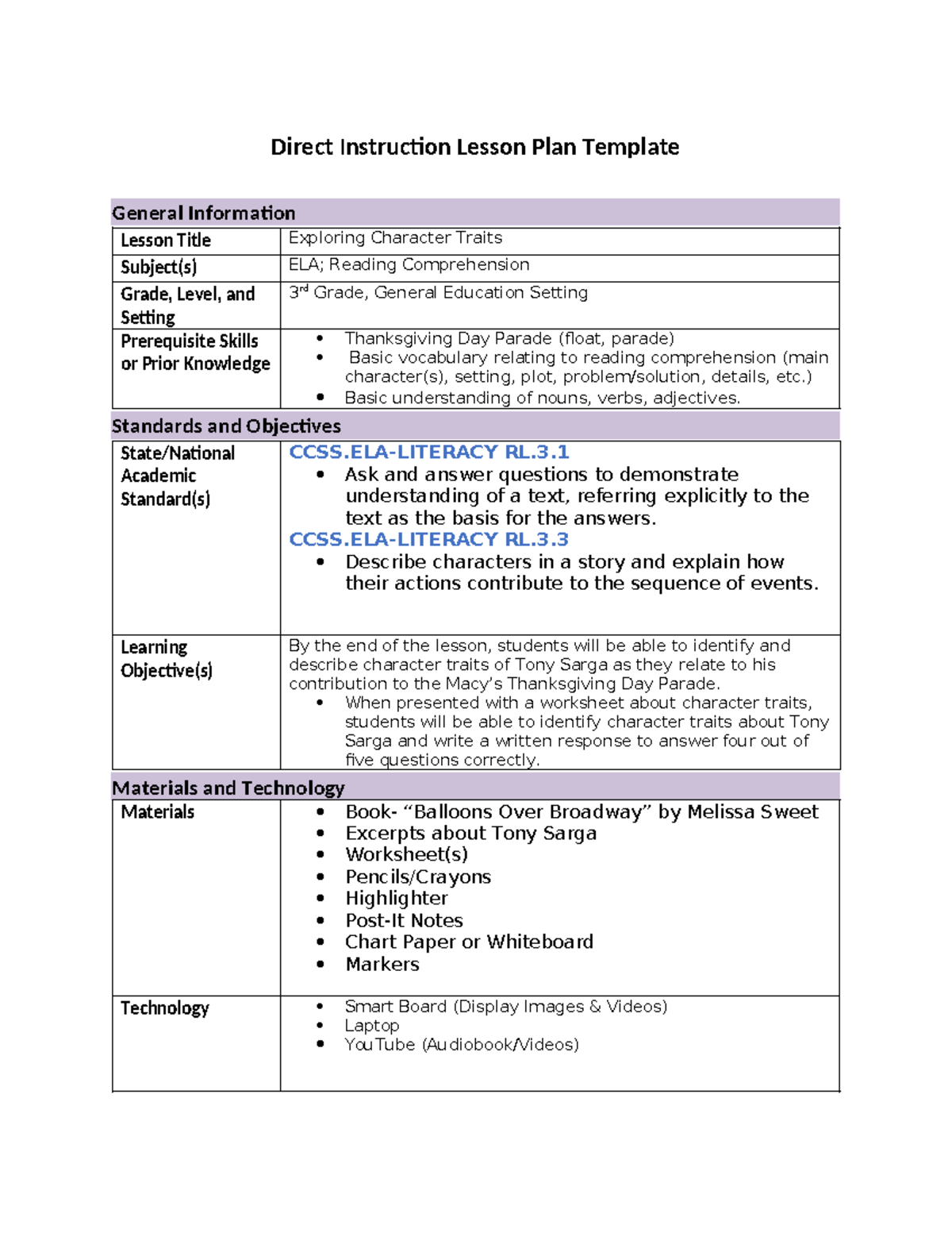 C910-Task 1 Assessment - Direct Instruction Lesson Plan Template ...