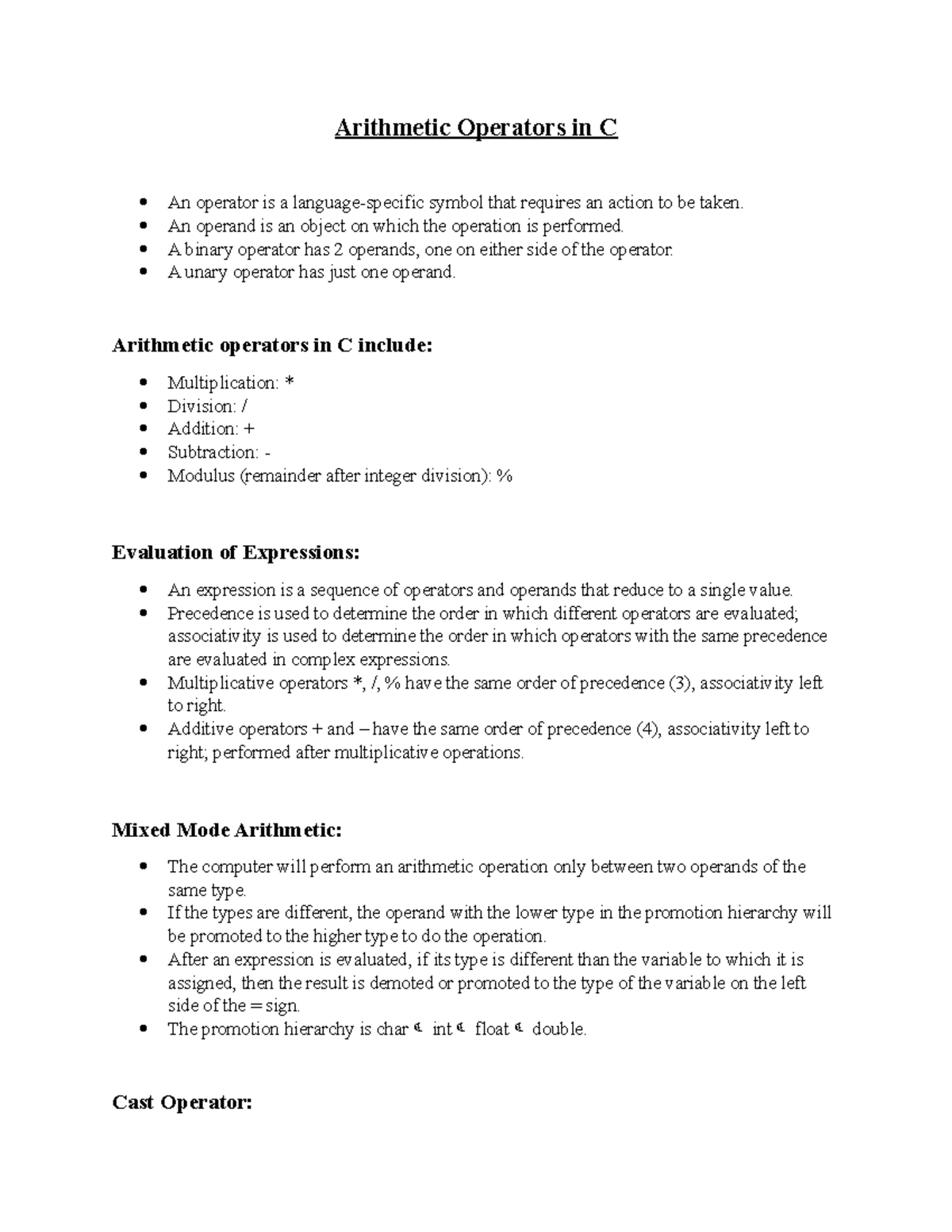Arithmetic Operators in C - An operand is an object on which the ...