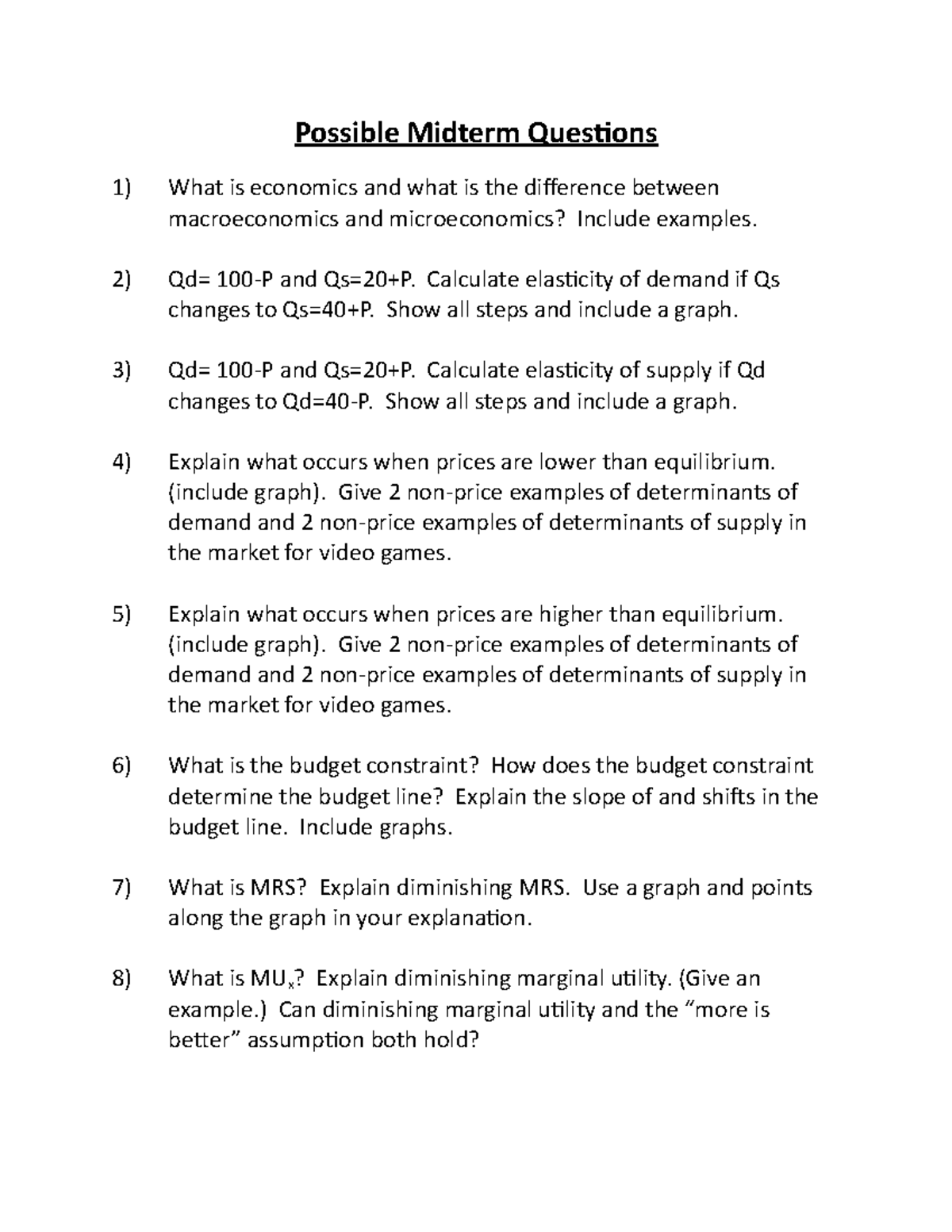 Midterm 2015, questions and answers - Possible Midterm Questions 1 ...