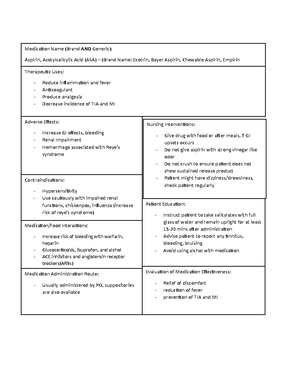 Senna - Med Card - PATIENT EDUCATION WORKSHEET NAME OF MEDICATION ...