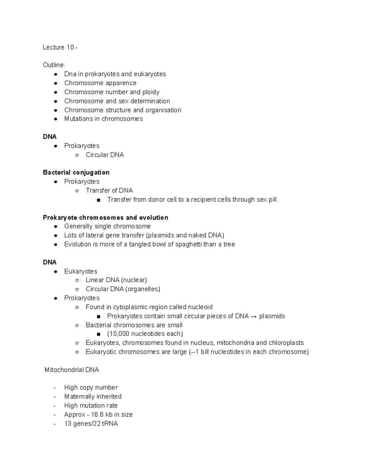 W5 Notes BIo1110 yr1 - Lecture 10 - Outline: Dna in prokaryotes and ...