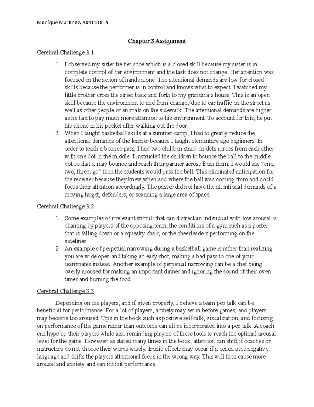 Chapter 3 Assignment - Cerebral Challenge 3.1, 3.2, 3.3 - Monique ...