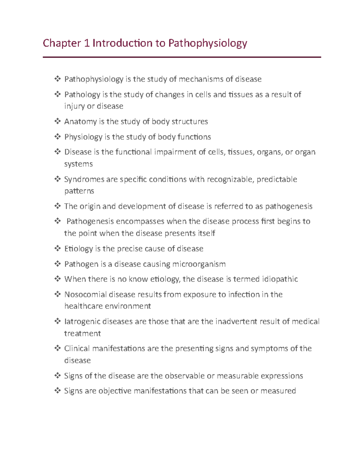 Chapter 1 Inro To Patho (notes) - Chapter 1 Introduction To ...