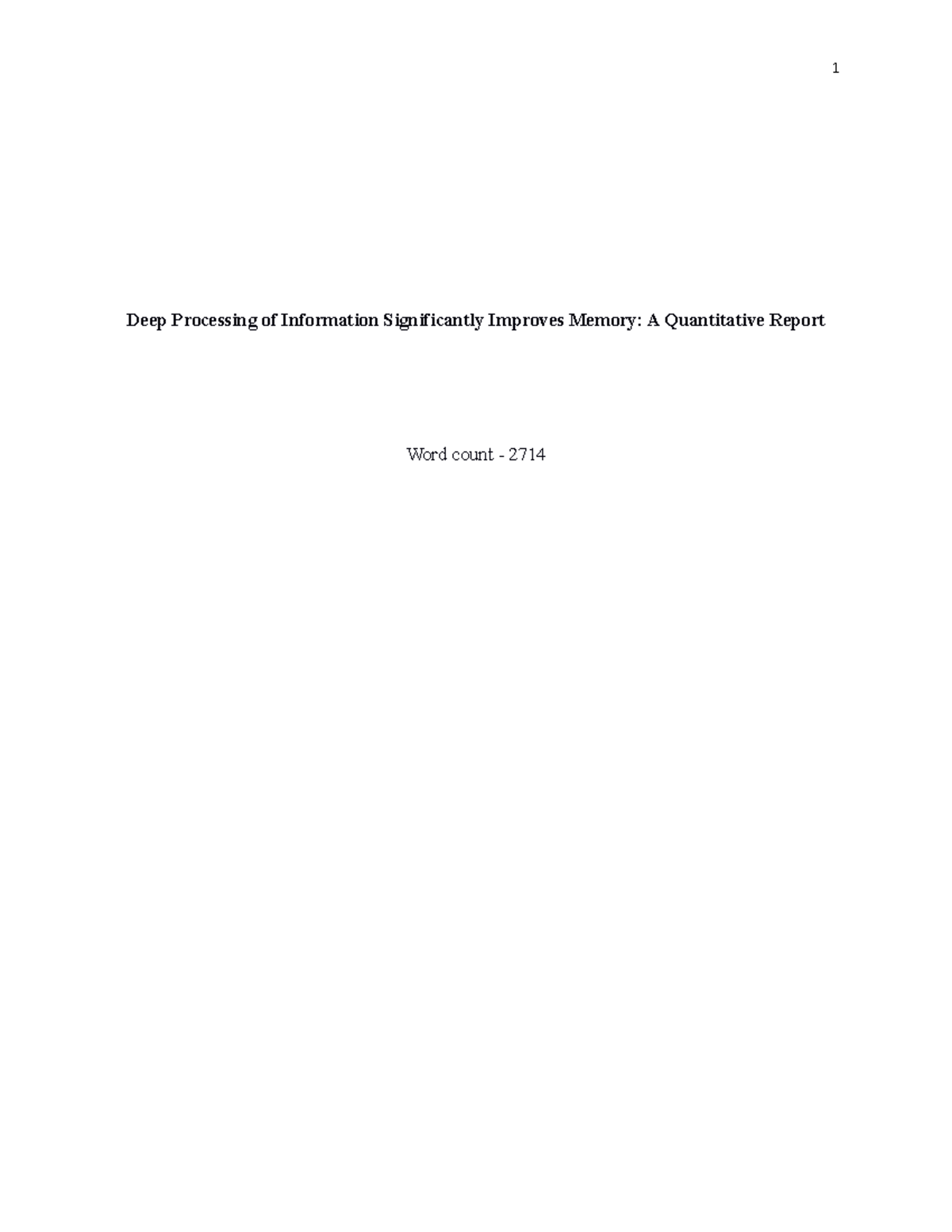 Memory Essay - Deep and Shallow processing- A quantitative Report ...