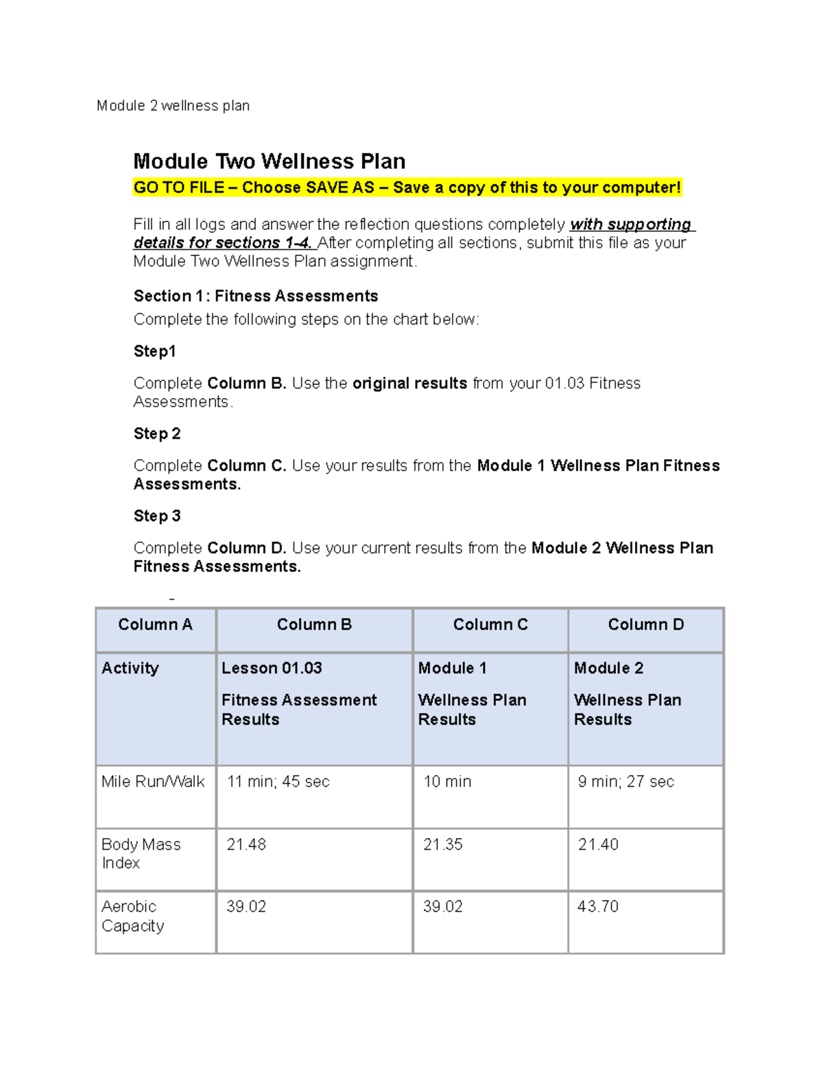 wellness plan assignment