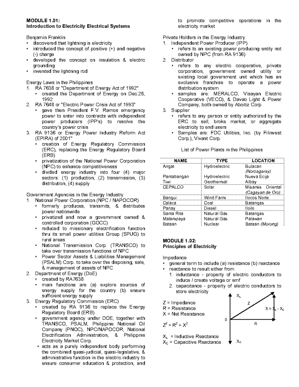 BU2-Additional Notes rev - MODULE 1: Introduction to Electricity ...