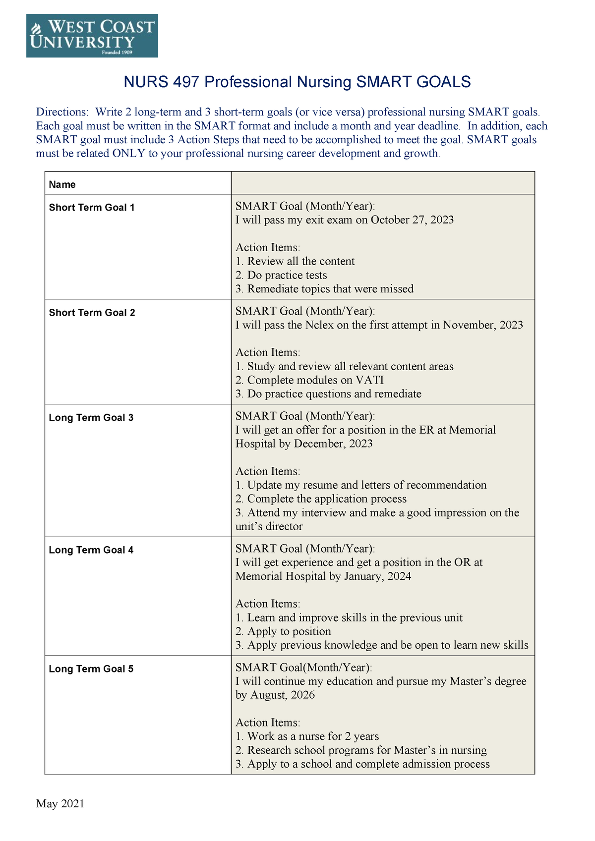 Smart Goals Template NURS 497 Professional Nursing SMART GOALS   Thumb 1200 1697 