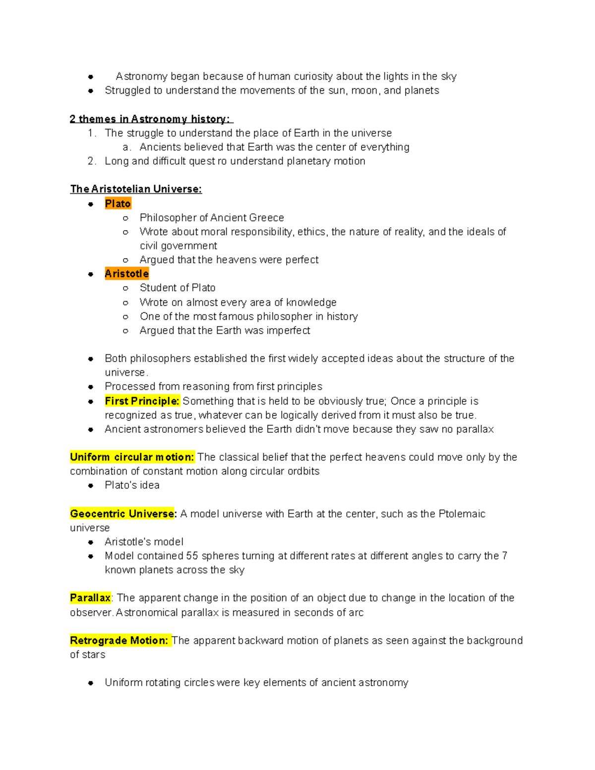 Astro Ch4 - Summary The Solar System - Astronomy began because of human ...