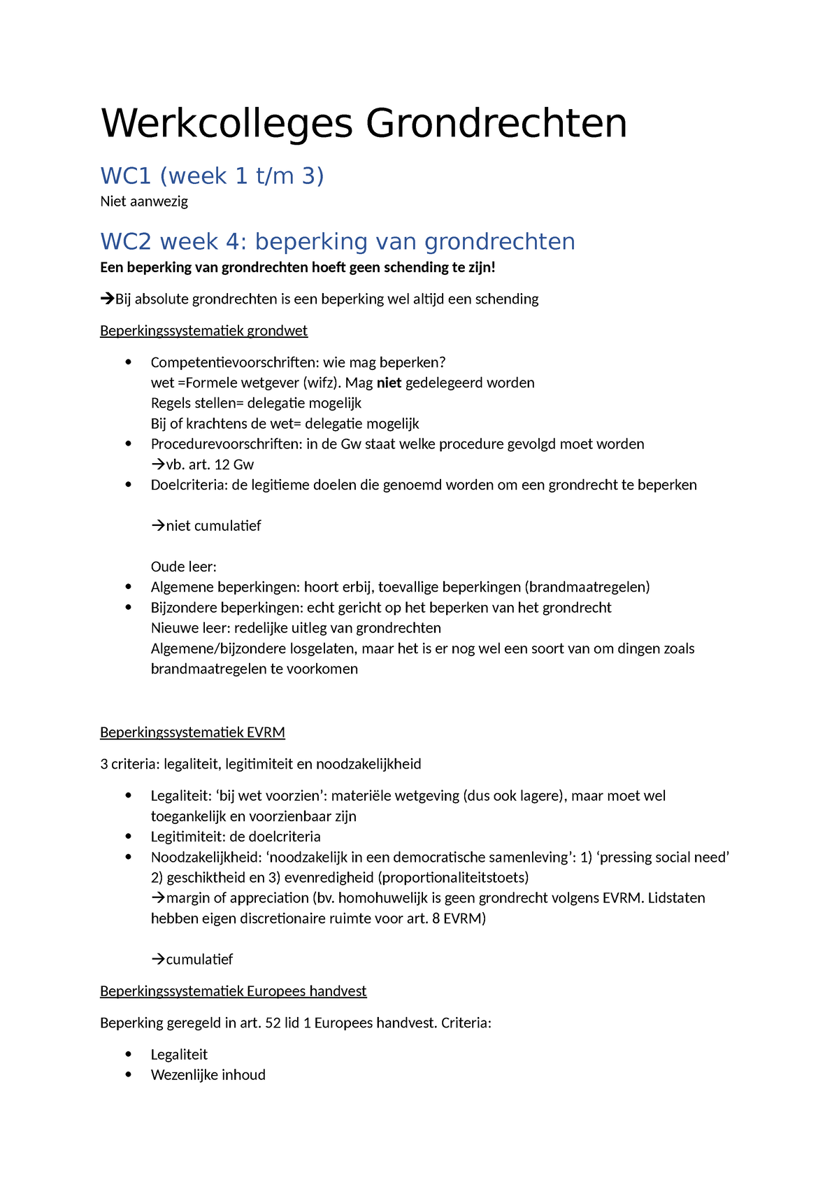 Werkcollege 2 Grondrechten - Werkcolleges Grondrechten WC1 (week 1 T/m ...