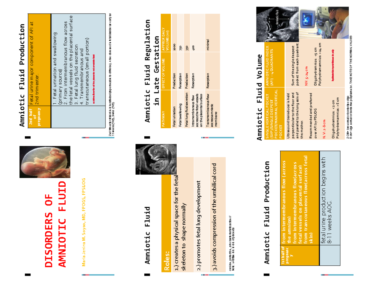 OB-amniotic fluid - DISORDERS OF AMNIOTIC FLUID Maria Jenina M. Soyao ...