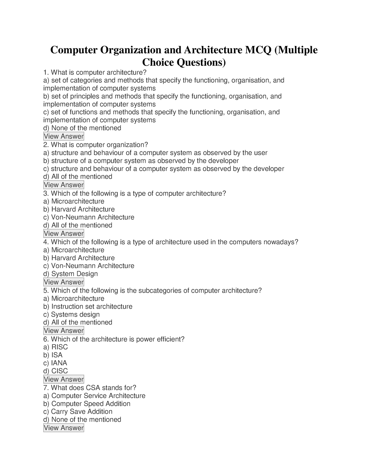 Test18-5 - Computer Organization And Architecture MCQ (Multiple Choice ...