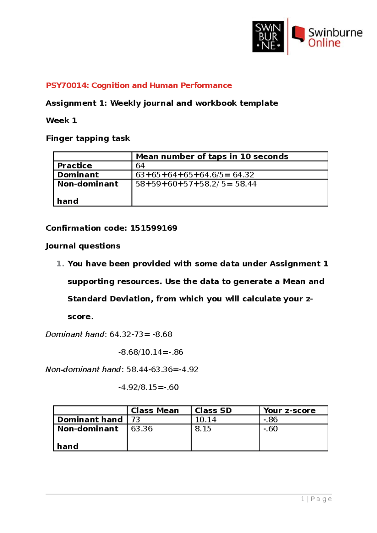 Assignment 1 Workbook - PSY70014: Cognition and Human Performance ...