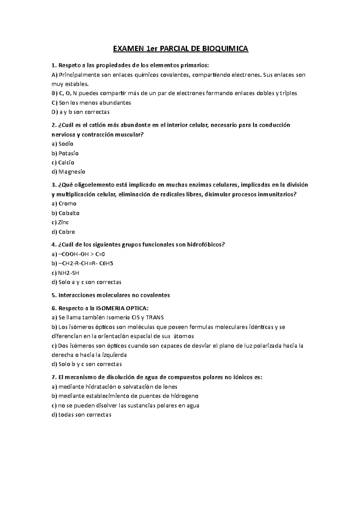 Examen 1er Parcial DE Bioquimica - EXAMEN 1er PARCIAL DE BIOQUIMICA 1 ...