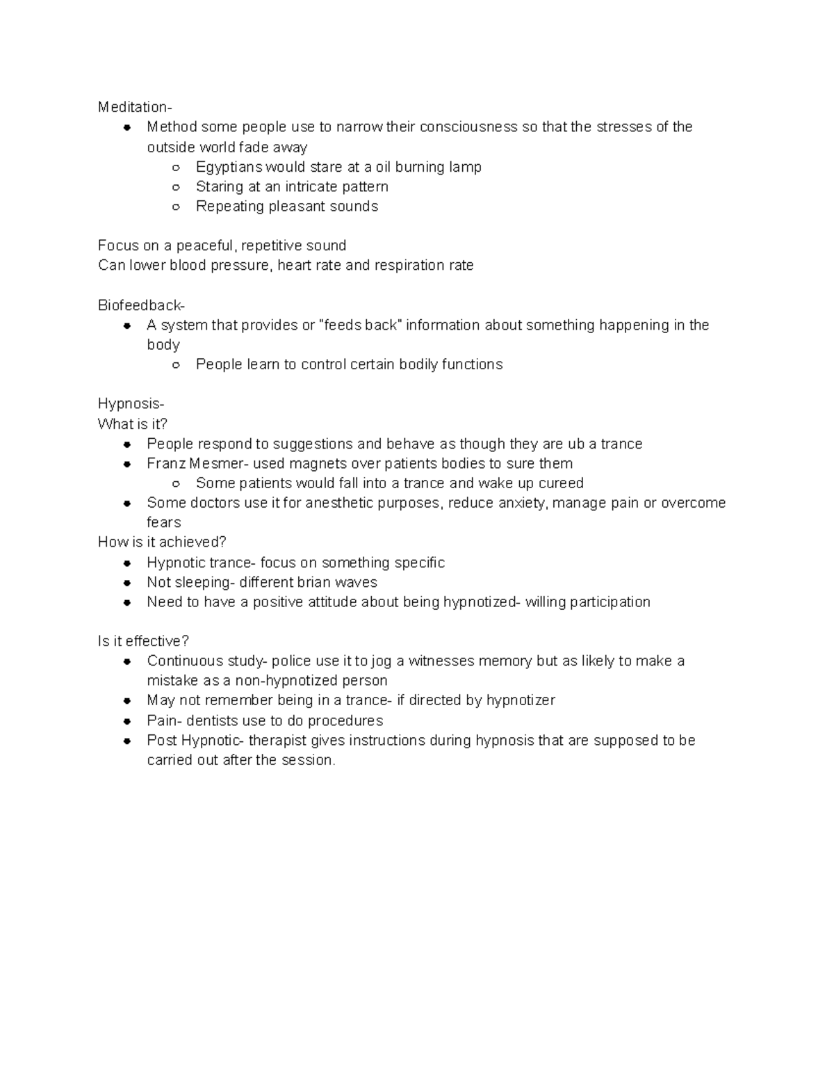 Meditation Notes - Meditation- Method some people use to narrow their ...