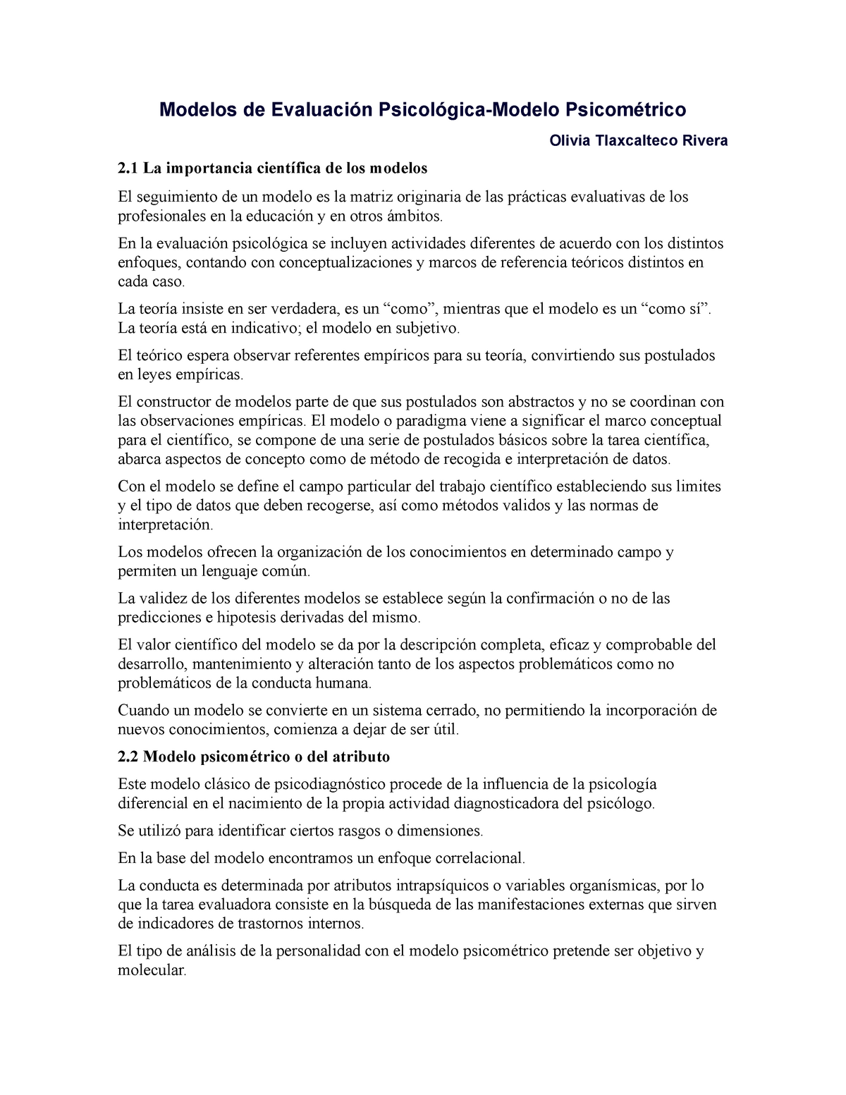 Modelos de Evaluación Psicológica-Modelo Psicométrico-Actividad 3/notas -  Modelos de Evaluación - Studocu