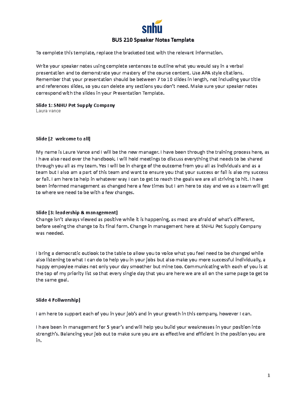 BUS 210 Speaker Notes - BUS 210 Speaker Notes Template To complete this ...